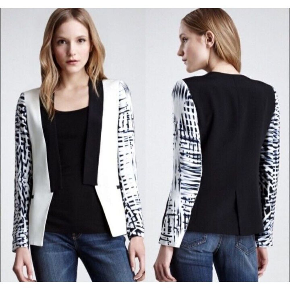 Parker Blazer Women's Black White Silk Tie Dye Sleeves Size X-Small
